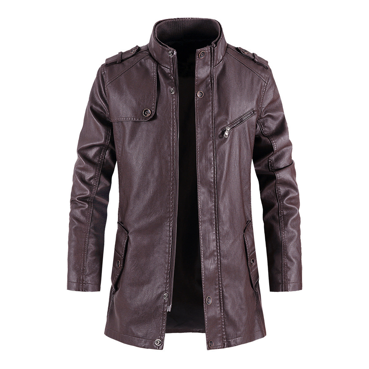 Men's Fashionable Standing Collar Plush Leather Jacket apparel & accessories