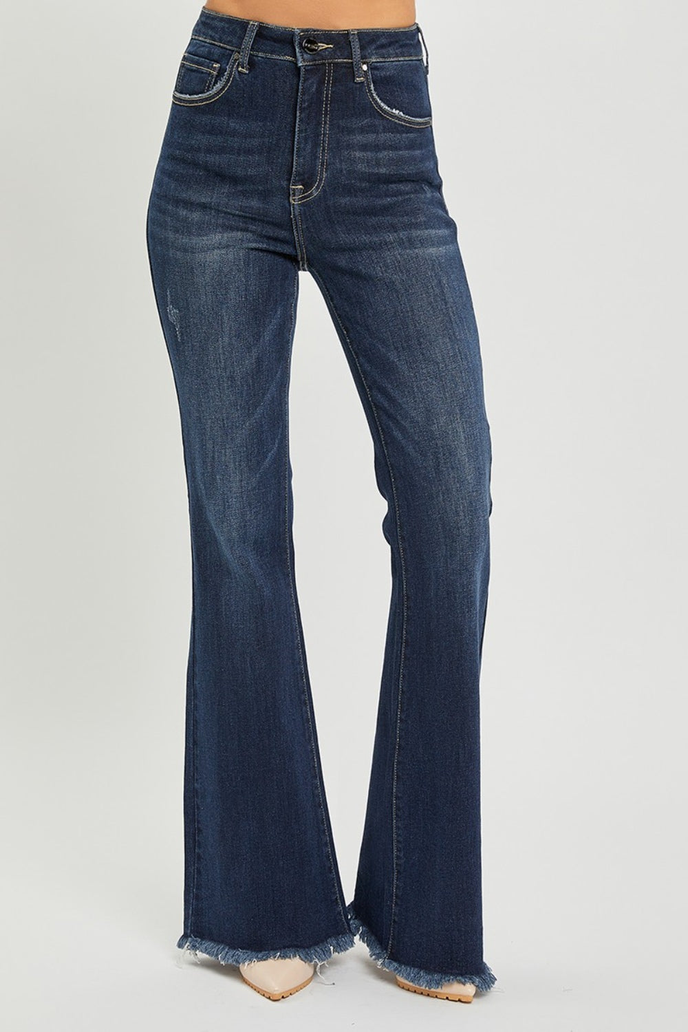 RISEN High Waist Raw Hem Flare Jeans Bottom wear