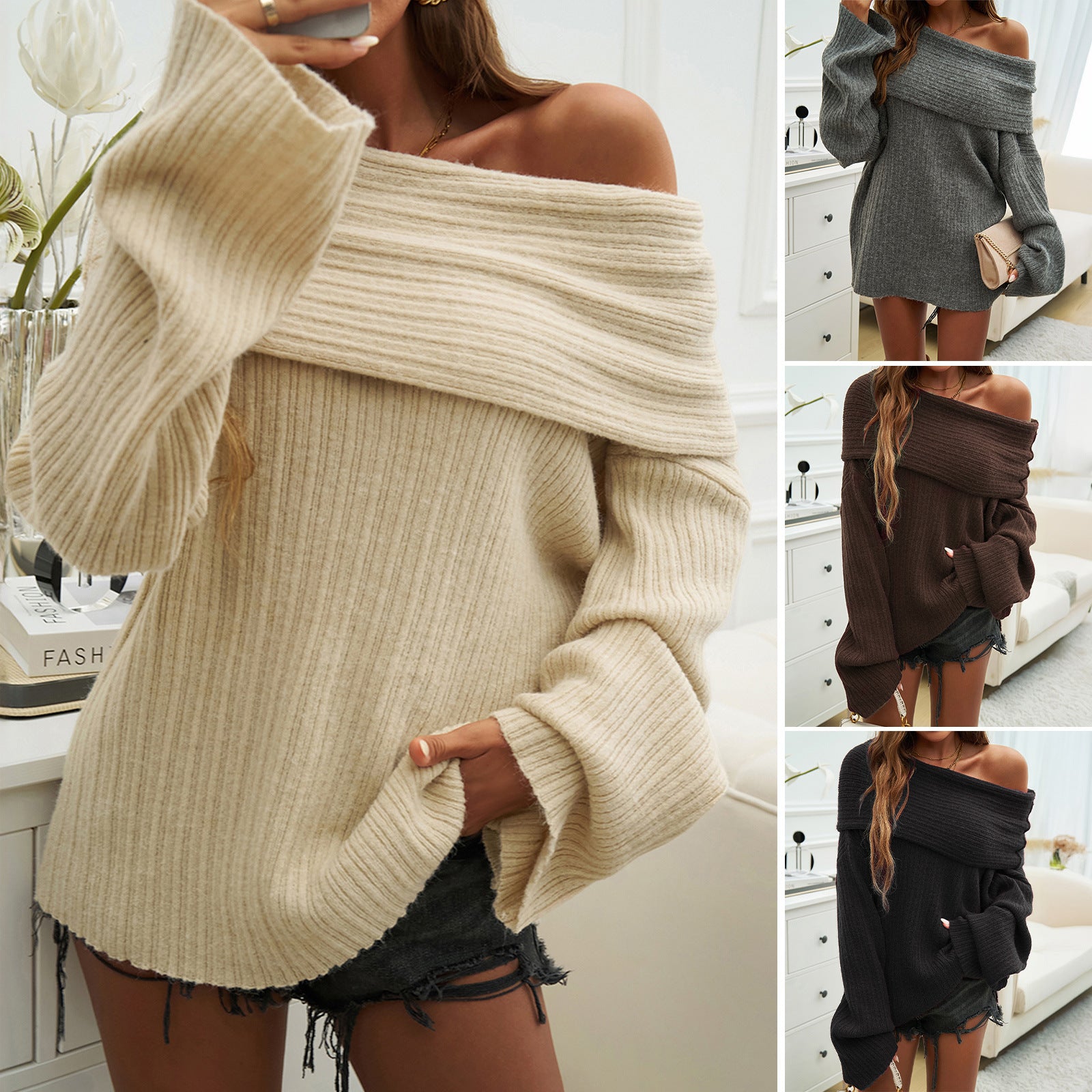 Loose Pullover Long Sleeve Sweater apparels & accessories