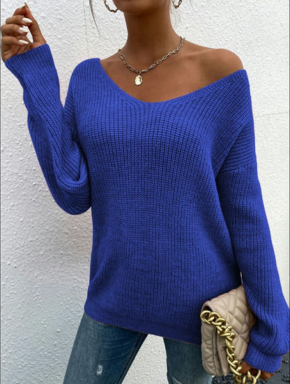 Lace Backless V-neck Pullover Long Sleeve Sweater apparels & accessories