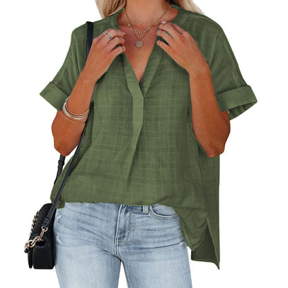 Summer Loose Shirt For Women Short Sleeve Thin V-Neck Pullover Shirt apparels & accessories