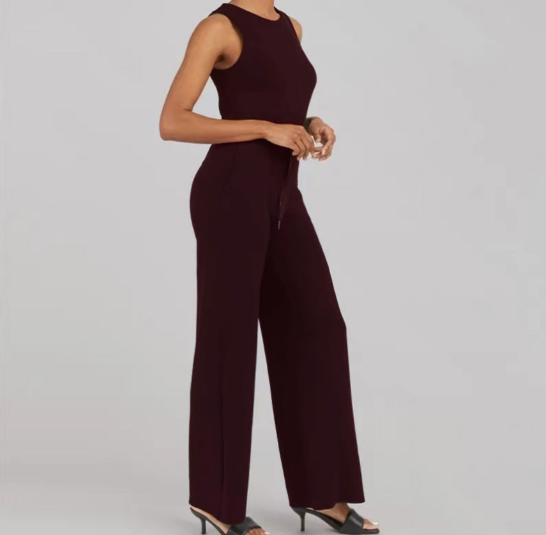 Solid Color Jumpsuit Sleeveless Tops Tie Elastic Pants Romper apparel & accessories