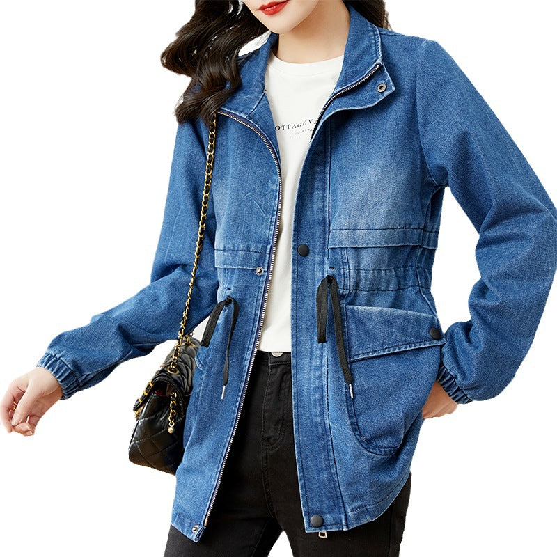 Denim Women's Coat Hooded Casual Top Mid-length apparel & accessories