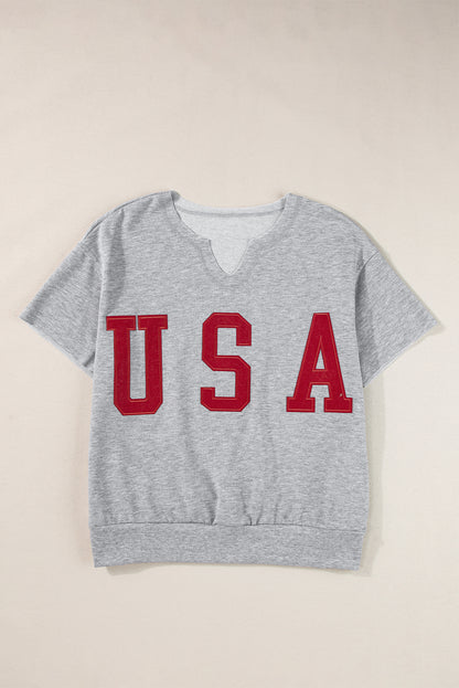 USA Notched Short Sleeve T-Shirt Dresses & Tops