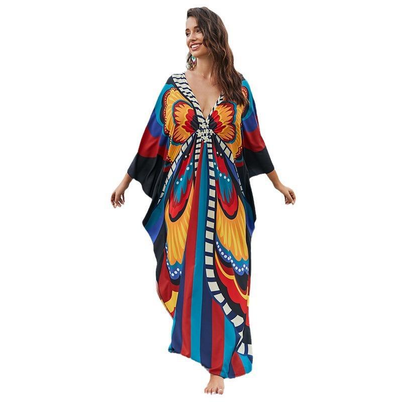 European And American Printed Chest Woven Beach Cover-up apparel & accessories