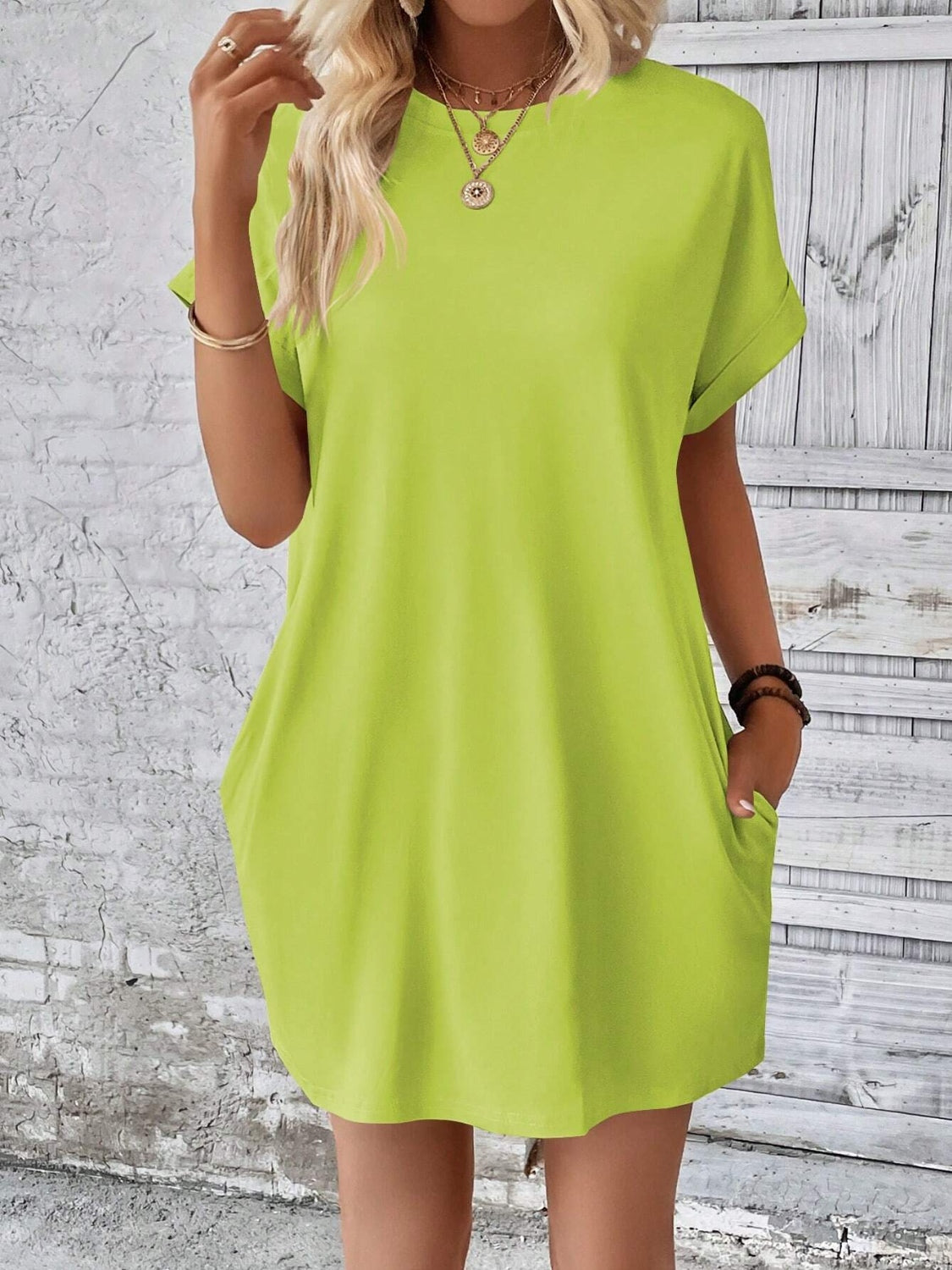 Round Neck Short Sleeve Mini Dress Dresses & Tops