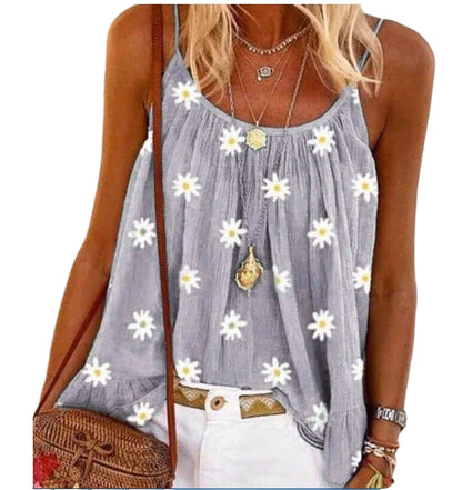 Women's Little Daisy Printed Camisole Large Size Loose Vest apparels & accessories