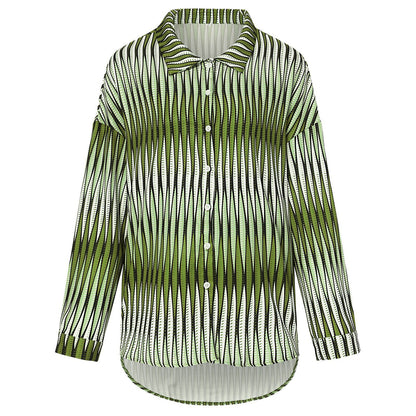 Women's Fashion Loose Lapel Long Sleeve Striped Shirt apparels & accessories