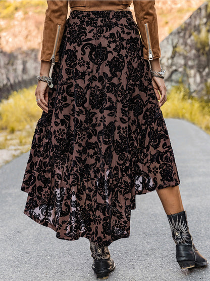 Printed Ruffled Midi Skirt apparel & accessories