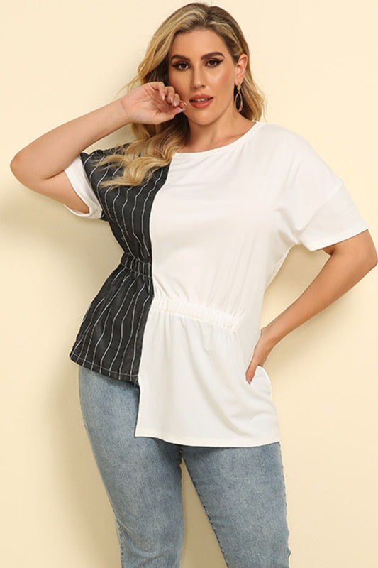 Plus Size Striped Color Block Asymmetrical T-Shirt apparel & accessories