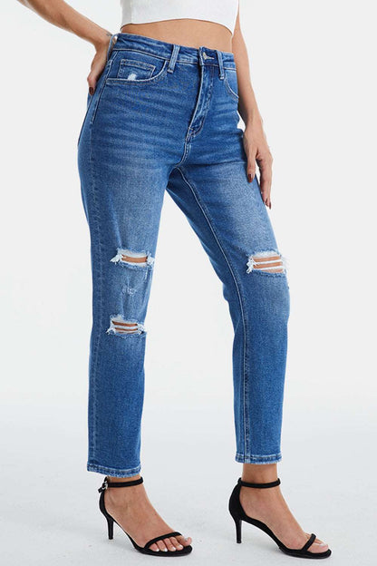 BAYEAS Full Size Distressed High Waist Mom Jeans apparel & accessories