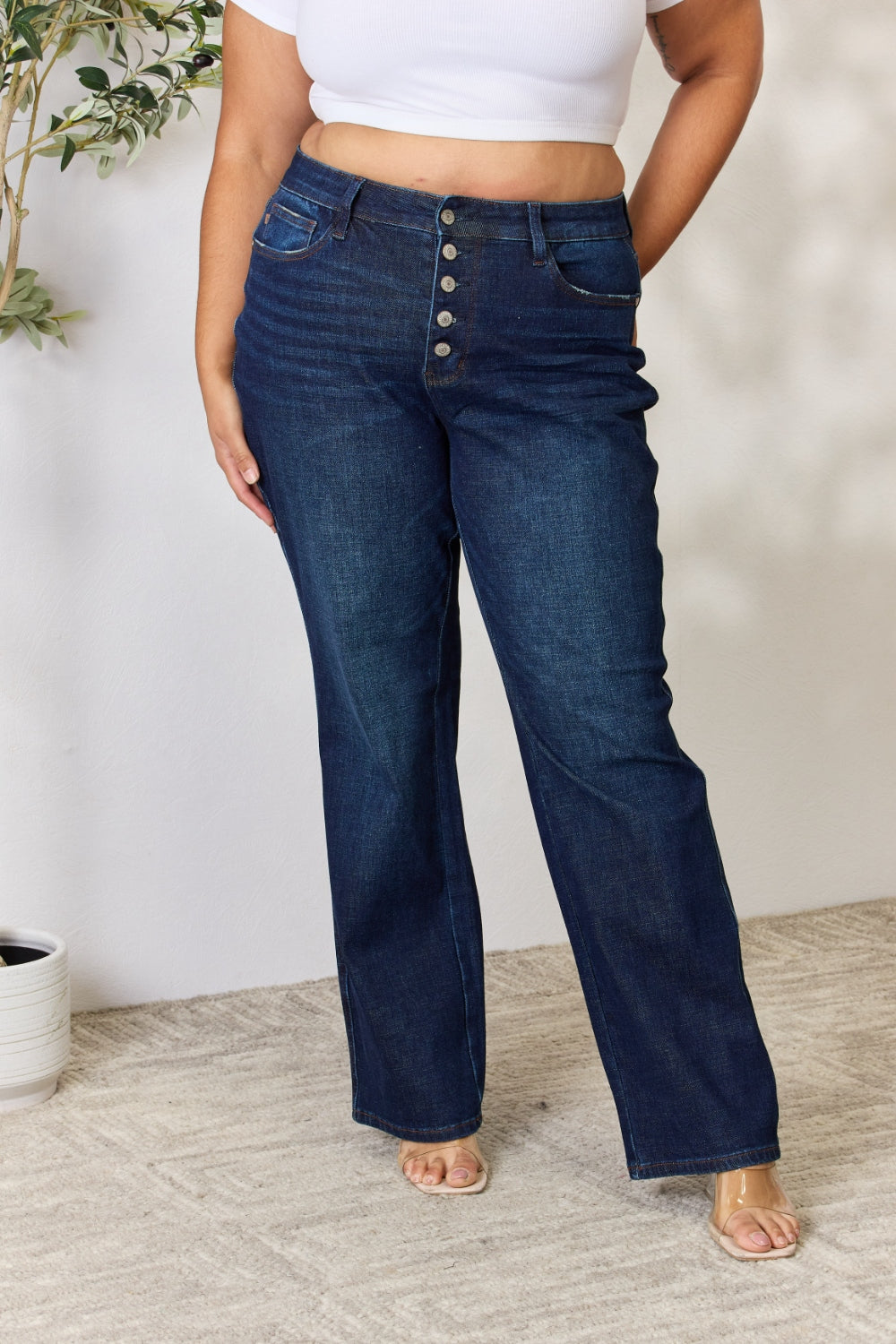 Judy Blue Full Size Button-Fly Straight Jeans Bottom wear