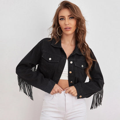 Women's Fashion Tassel Raw Edge Denim Jacket apparels & accessories