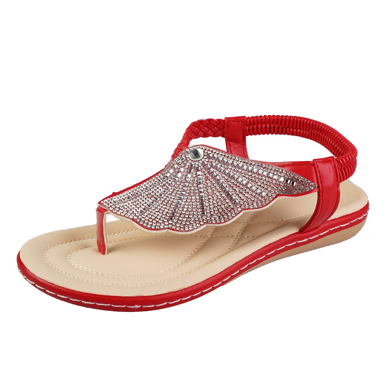 Rhinestone Shell Flip-Flops Sandals Summer Beach Shoes For Women Fashion Casual Low Heel Flat Slides Slippers Shoes & Bags