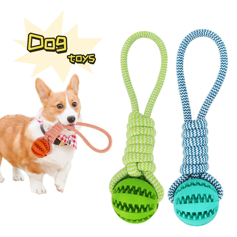 Dog Toys Balls Interactive Treat Rope Rubber Leaking Balls For Small Medium Dogs Chewing Bite Resistant Pet Tooth Cleaning Dog Toys