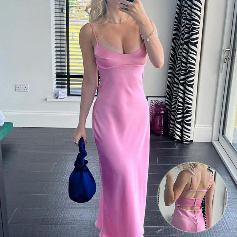 Women Camis Satin Long Dresses Elegant Sleeveless Slip Holiday Party Dresses Sexy Casual Backless Summer Dresses apparel & accessories