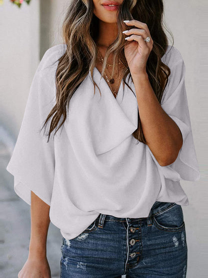 Cowl Neck Three-Quarter Sleeve Blouse apparel & accessories