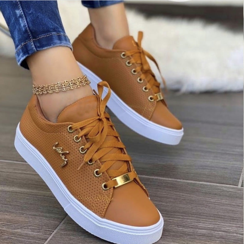 Women Flat Sneakers Breathable Lace-up Shoes Shoes & Bags