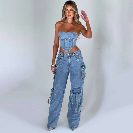 American-style Low Waist Pocket Stitching Jeans apparels & accessories