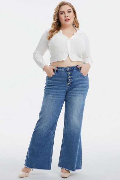 BAYEAS Full Size High Waist Button-Fly Raw Hem Wide Leg Jeans Bottom wear