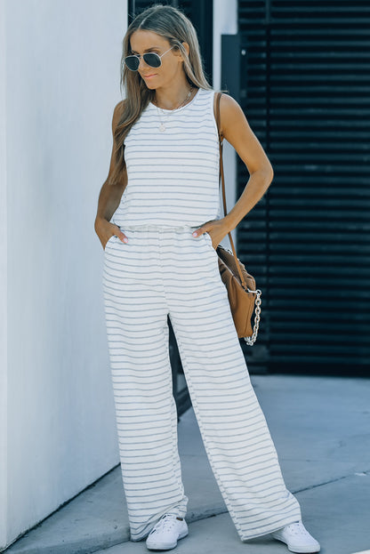 Striped Sleeveless Jumpsuit with Pockets apparel & accessories