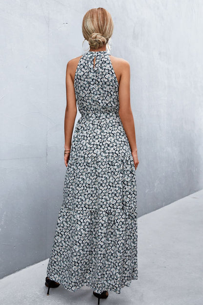 Printed Sleeveless Tie Waist Maxi Dress apparel & accessories