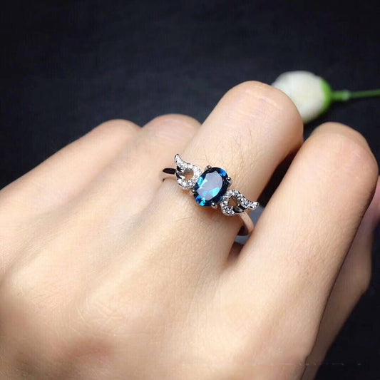 Blue Topaz Ring Crystal Full Net Fire Color 925 Silver K Gold Craft Delicate Mosaic Jewelry