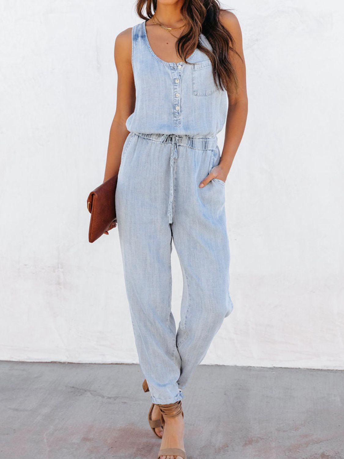 Drawstring Waist Sleeveless Jumpsuit apparel & accessories