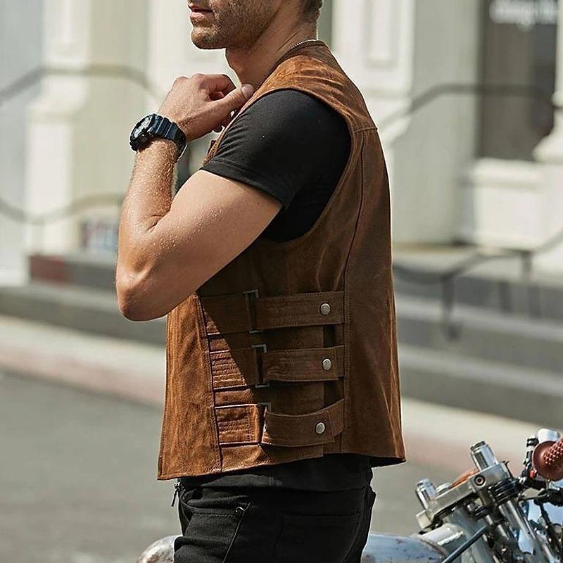 Men's Leather Waistcoat Fashion New Single-breasted Jacket apparels & accessories