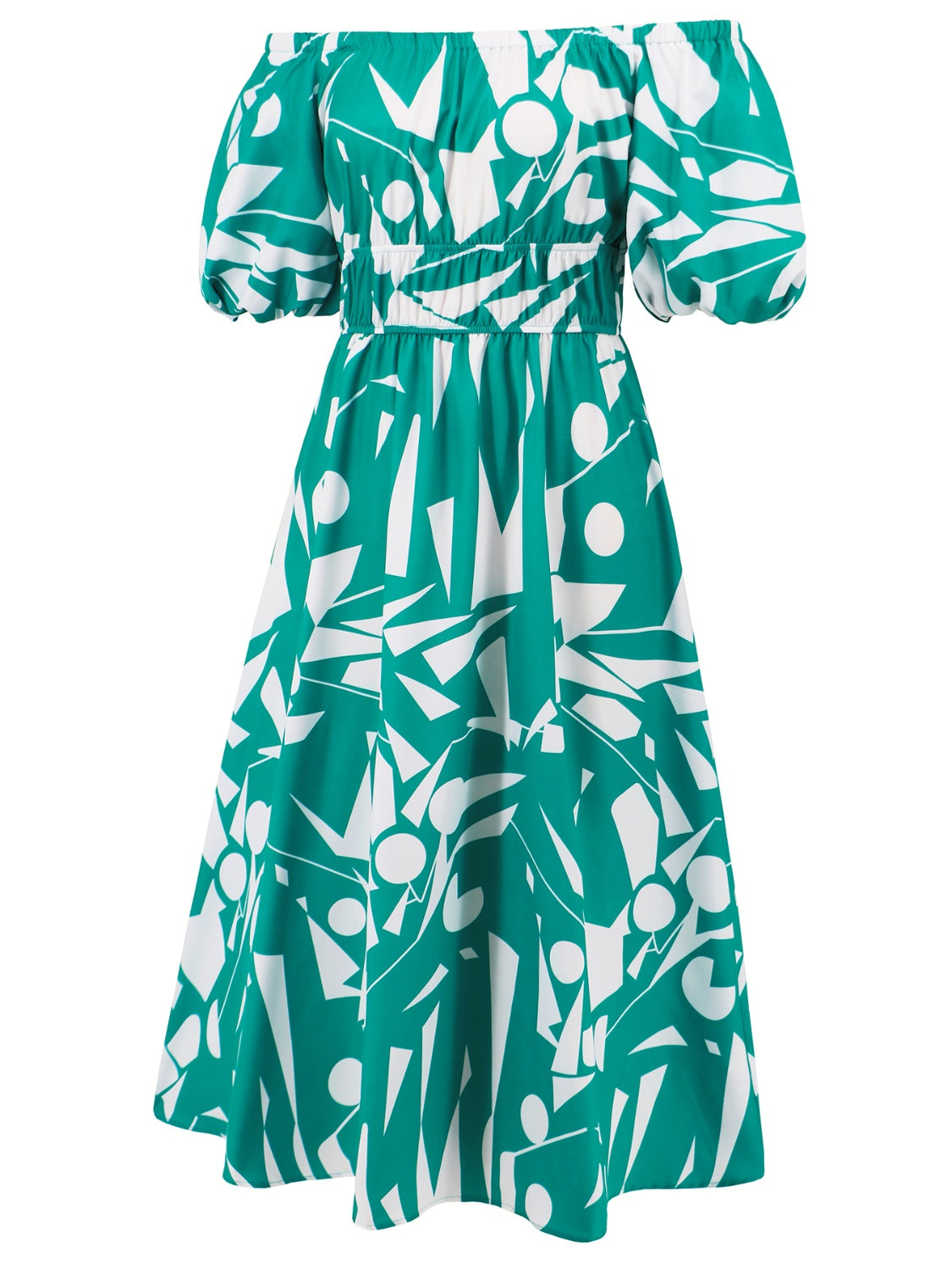 Printed Off-Shoulder Balloon Sleeve Dress apparel & accessories