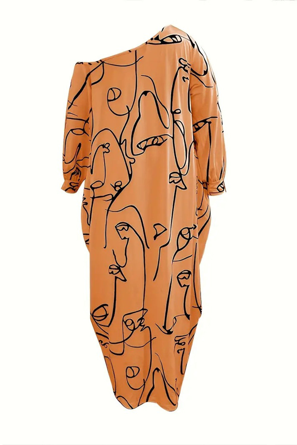 Printed Single Shoulder Lantern Sleeve Maxi Dress apparel & accessories