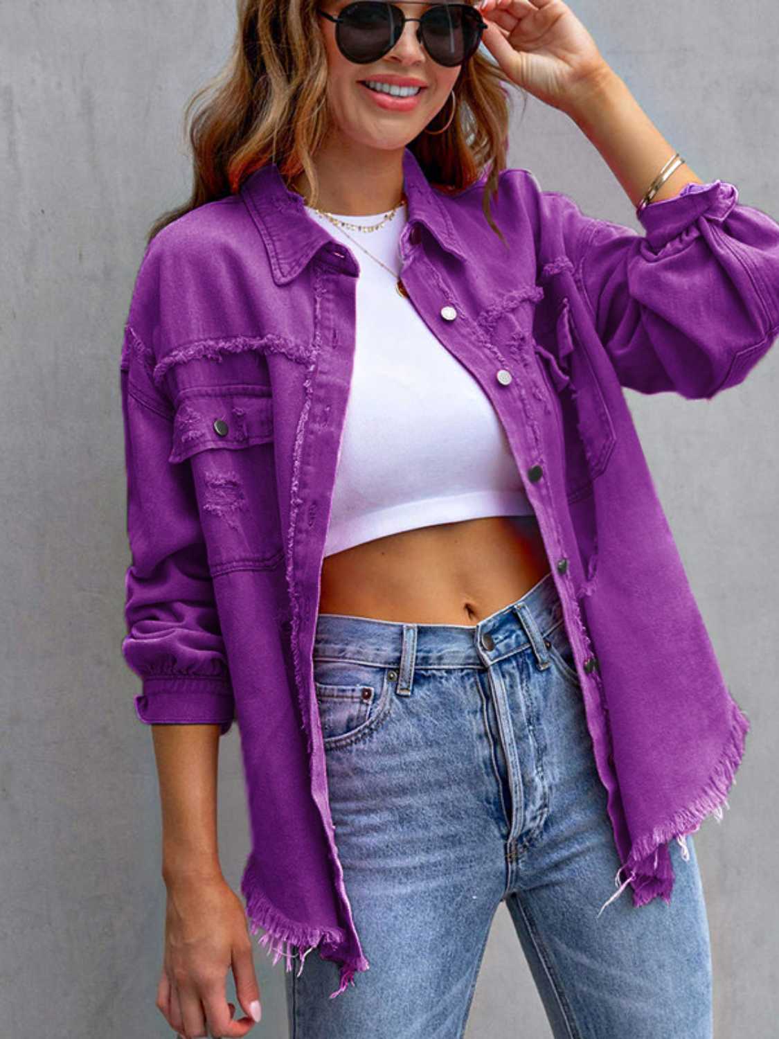 Distressed Drop Shoulder Denim Jacket apparel & accessories