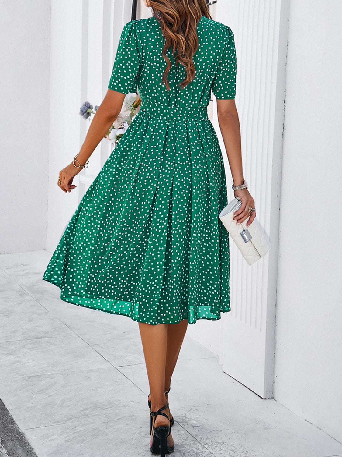 Printed Round Neck Short Sleeve Dress Dresses & Tops