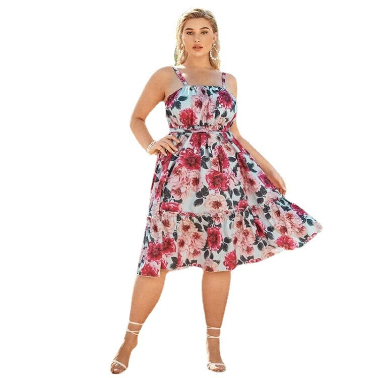 Print European And American Big Swing Female Plus Size Dress Dresses & Tops