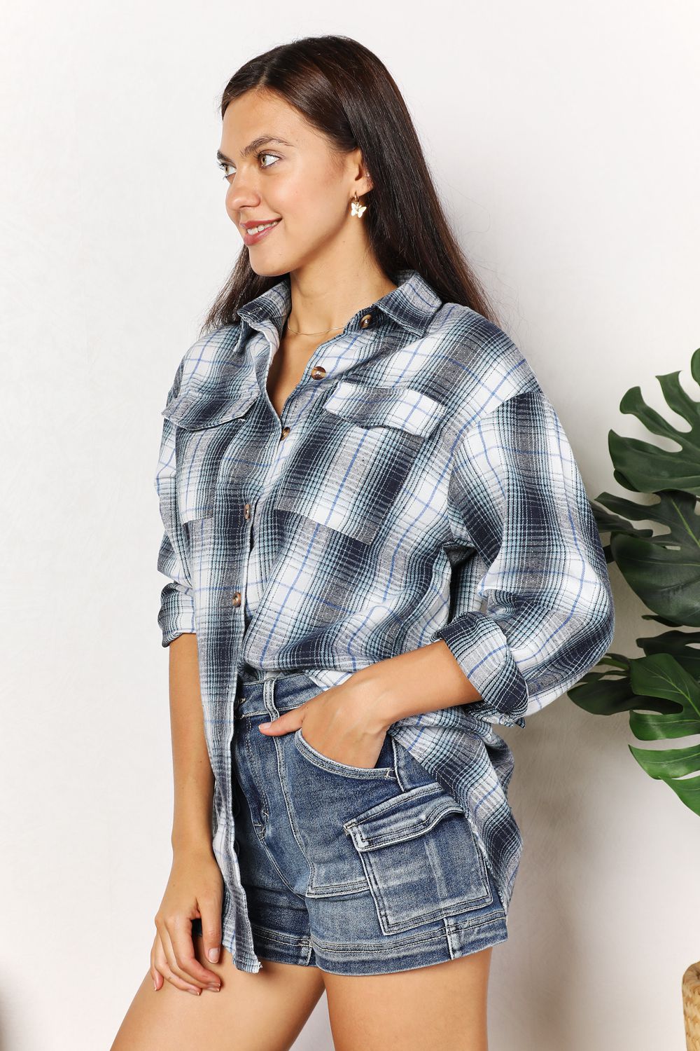 Plaid Dropped Shoulder Shirt Dresses & Tops