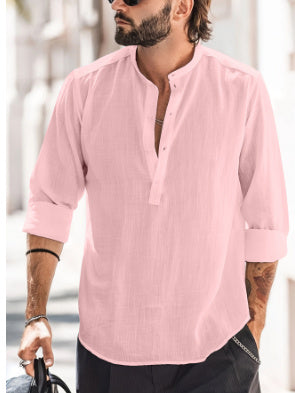 Men's Casual Stand-up Collar Long-sleeved Shirt men's clothing