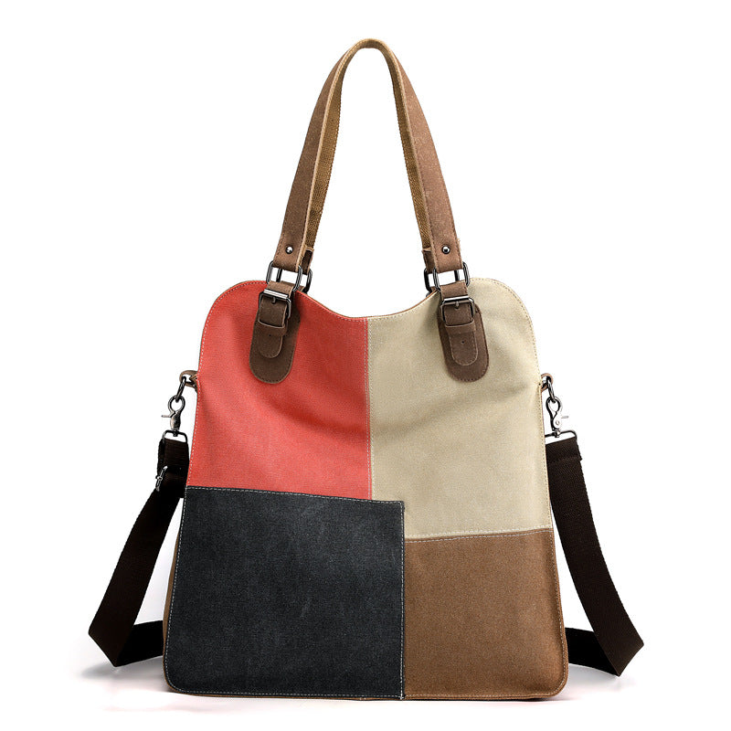 Women's Fashion Retro Patchwork Large Capacity Canvas Bag apparel & accessories