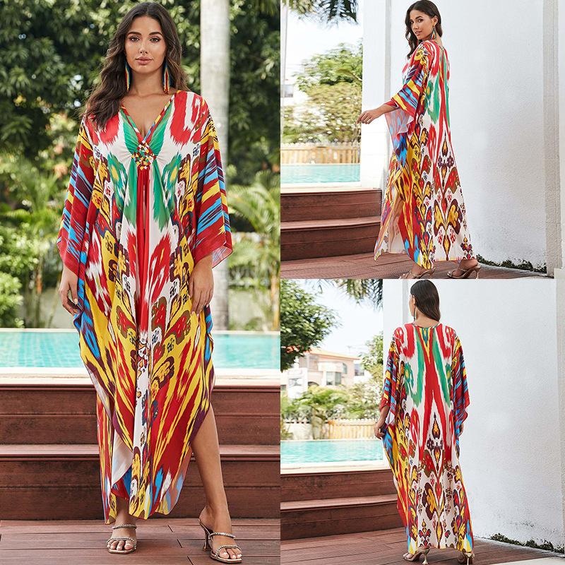 European And American Printed Chest Woven Beach Cover-up apparel & accessories