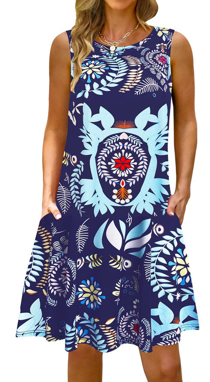 Printed Vest Pocket Dress Women apparels & accessories