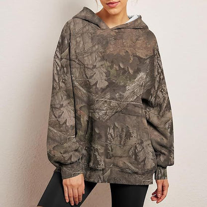 Women's Camouflage Hoodie Maple Leaf Print Oversized apparels & accessories