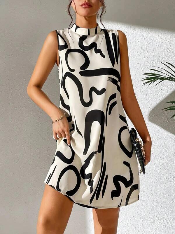 European And American Printed Stand Collar Dress apparels & accessories