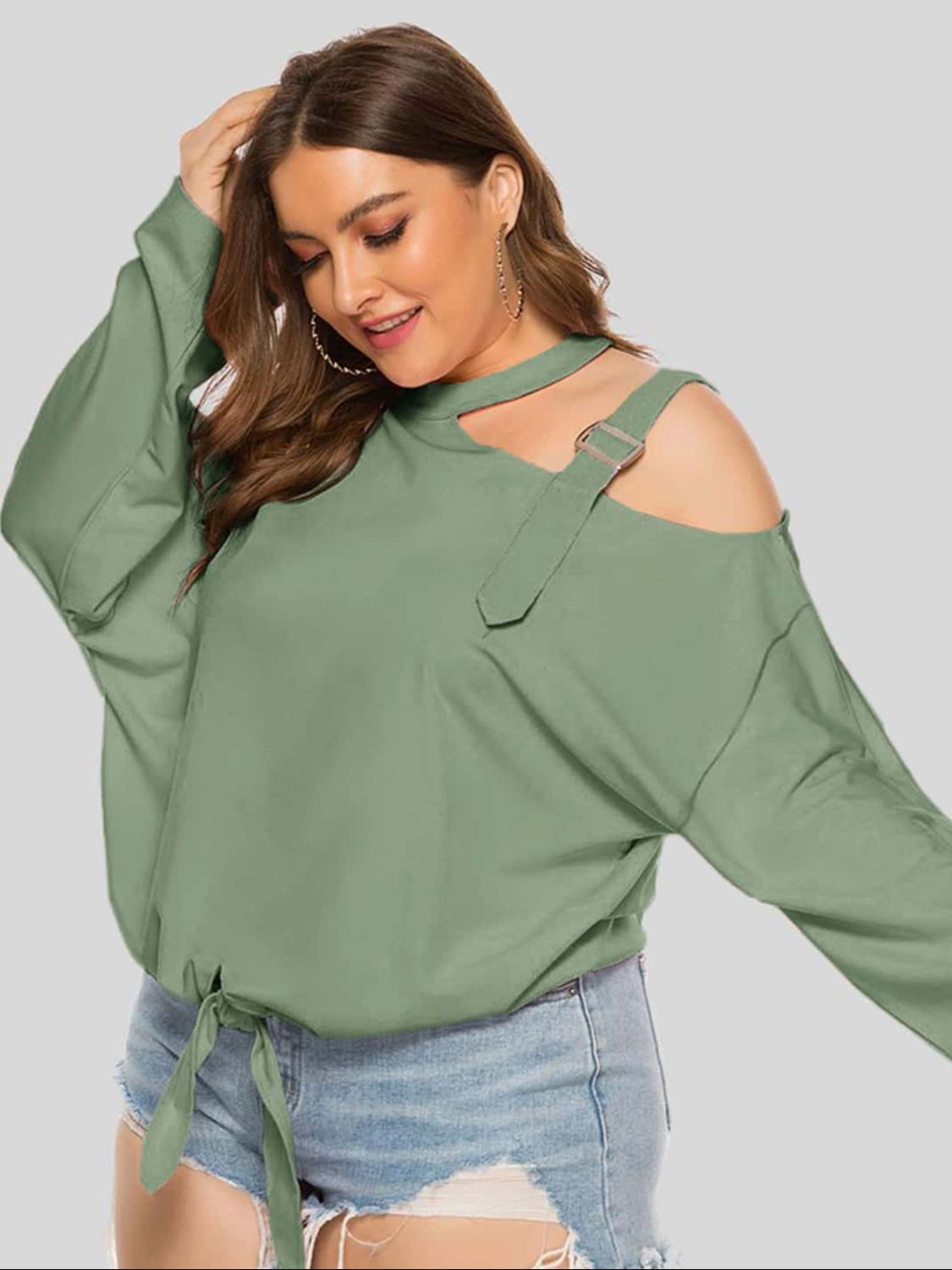 Plus Size Cold-Shoulder Tied Top apparel & accessories