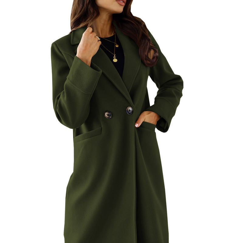 Double Breasted Long Sleeve Turn-down Collar Coat 0