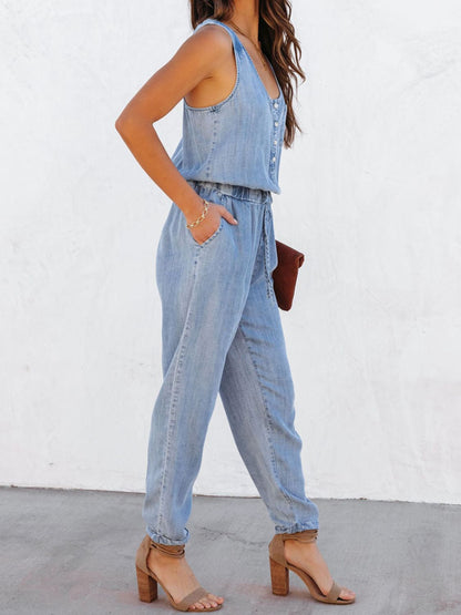 Drawstring Waist Sleeveless Jumpsuit apparel & accessories