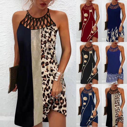 Fashion Print Dress Casual Halterneck Dresses For Women Summer Clothes apparels & accessories