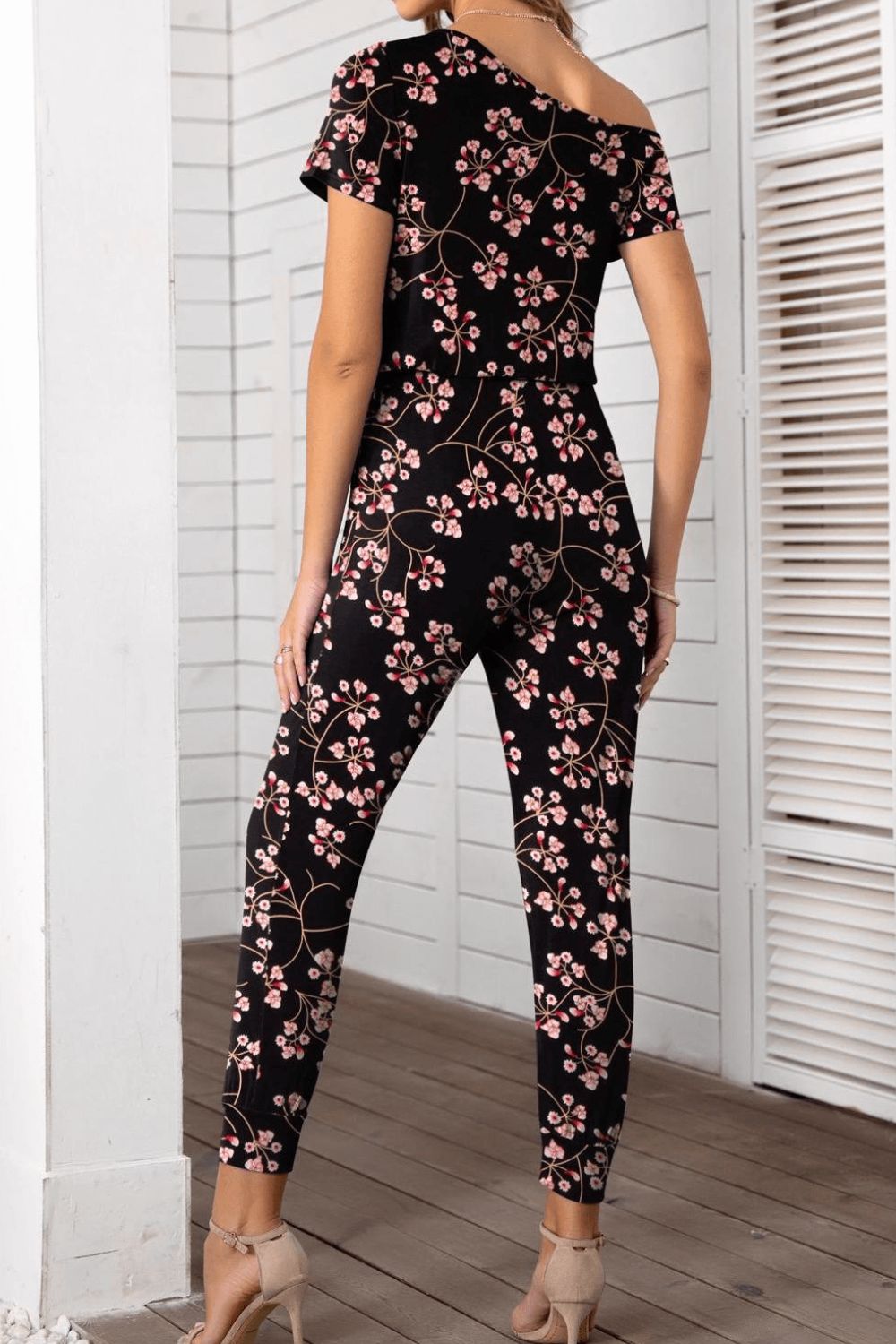 Asymmetrical Neck Short Sleeve Jumpsuit apparel & accessories