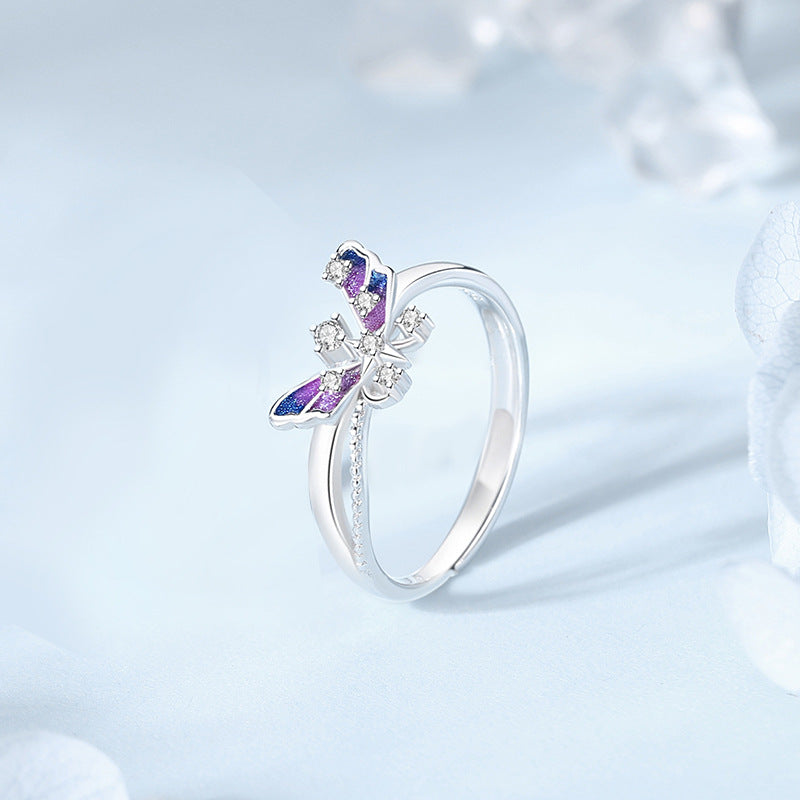 Starry Butterfly Lovers Couple Ring, Pure Silver, Small And Popular Jewelry