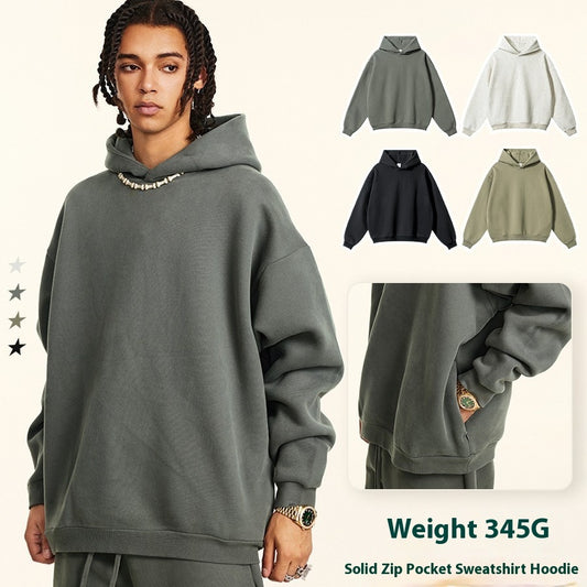 Loose Fleece-lined Sports Sweater Invisible Zipper American Style men's clothing