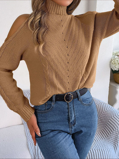 Off-the-shoulder Turtleneck Long Sleeve Knitted Sweater apparels & accessories