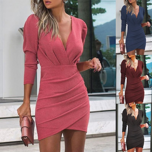 Thin Women's Solid Color Hedging Long Sleeve Dress apparel & accessories